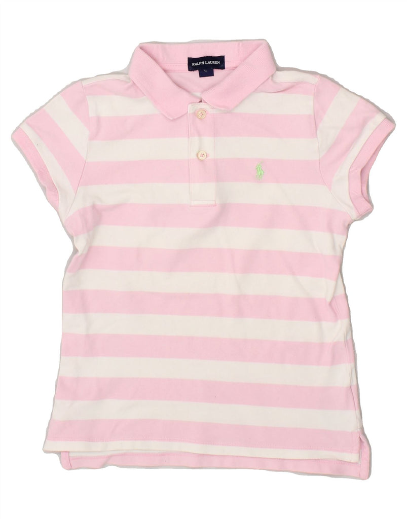 RALPH LAUREN Boys Polo Shirt 7-8 Years Large Pink Striped Cotton | Vintage Ralph Lauren | Thrift | Second-Hand Ralph Lauren | Used Clothing | Messina Hembry 