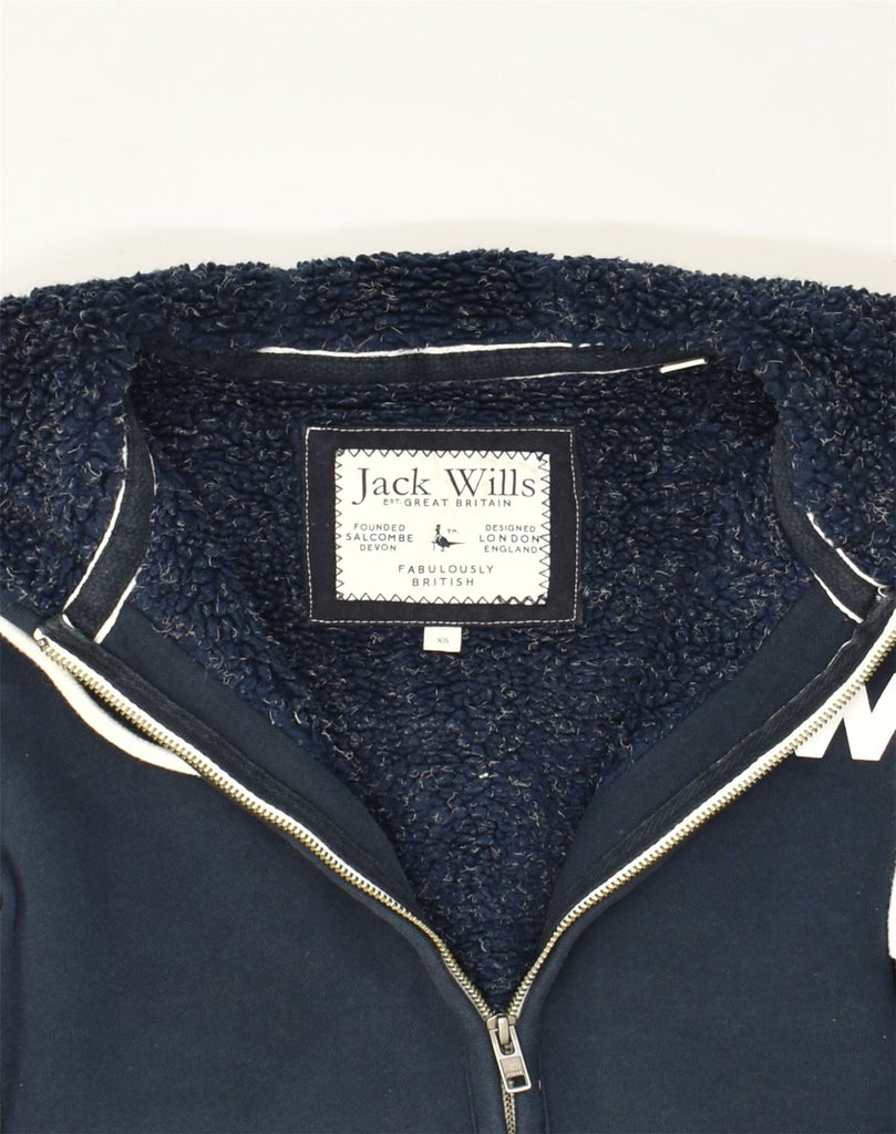 JACK WILLS Mens Graphic Zip Hoodie Sweater XS Navy Blue Cotton | Vintage Jack Wills | Thrift | Second-Hand Jack Wills | Used Clothing | Messina Hembry 