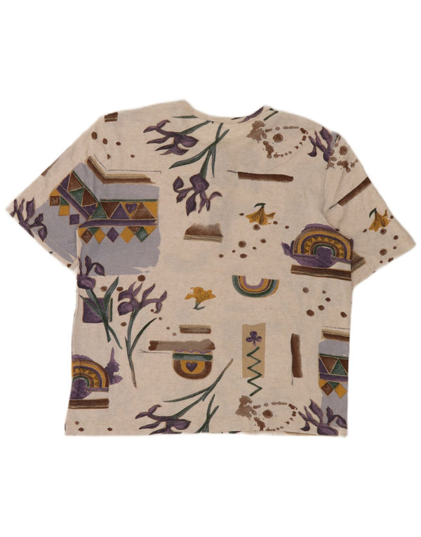 Vintage Womens T-Shirt Top UK 16 Large Beige Geometric Viscose