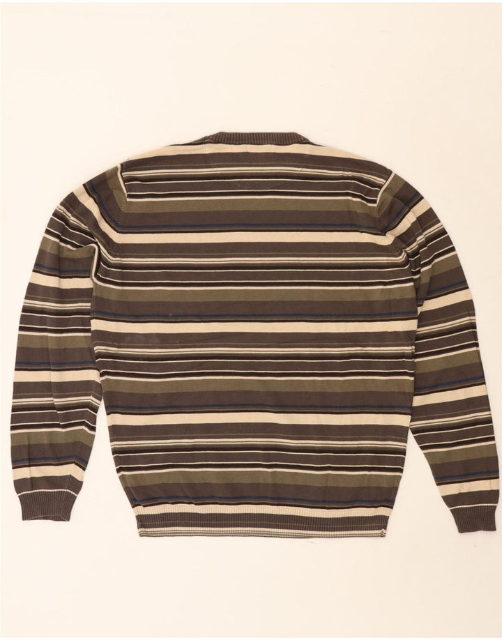 J. Crew Mens Crew Neck Jumper Sweater Medium Khaki Striped Cotton