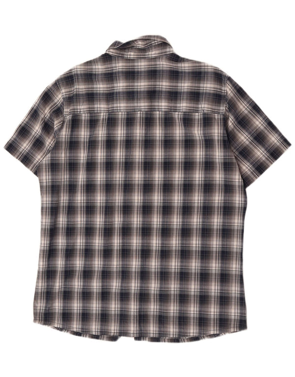 Jack Wolfskin Mens Short Sleeve Shirt UK 40/42 Large Navy Blue Check