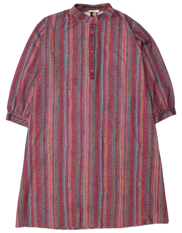 VINTAGE Womens Basic Dress UK 26 4XL Burgundy Striped Polyester