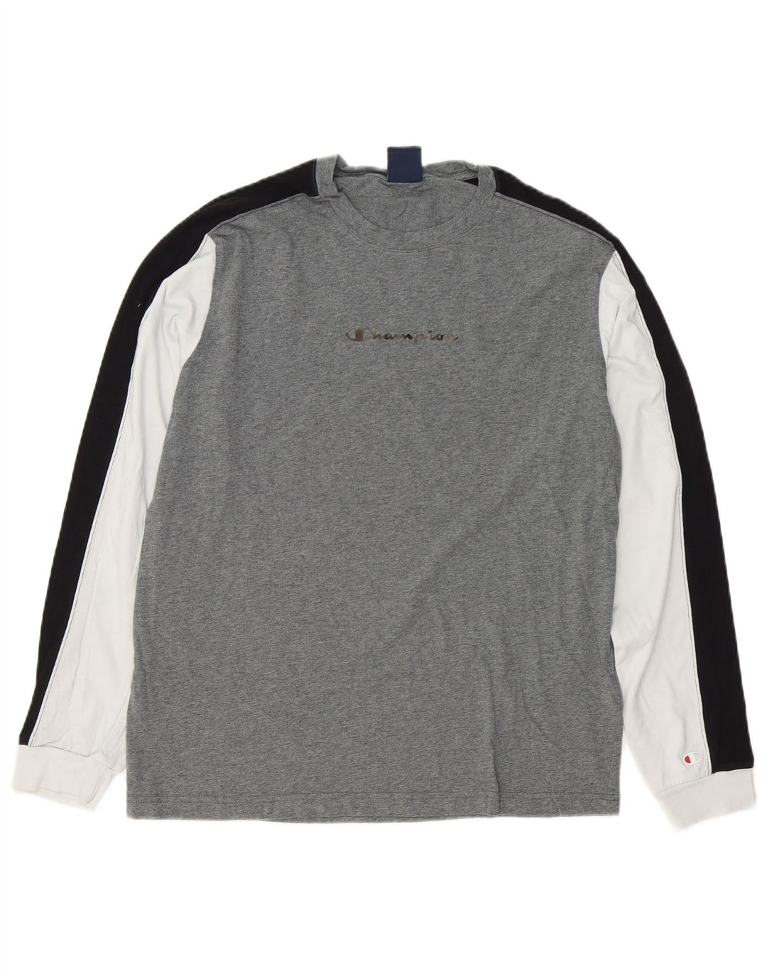 Champion Mens Graphic Top Long Sleeve Large Grey Colourblock Cotton