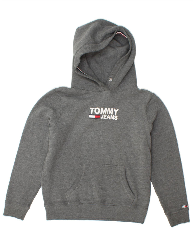 TOMMY HILFIGER Womens Graphic Hoodie Jumper UK 6 XS Grey Cotton Vintage Tommy Hilfiger and Second-Hand Tommy Hilfiger from Messina Hembry 