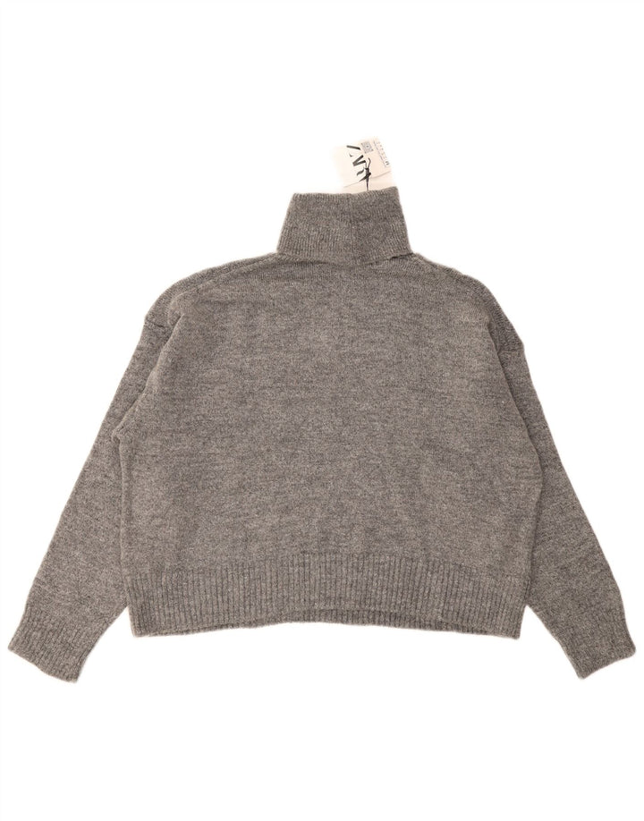 Zara Womens Crop Oversized Roll Neck Jumper Sweater UK 14 Medium Grey