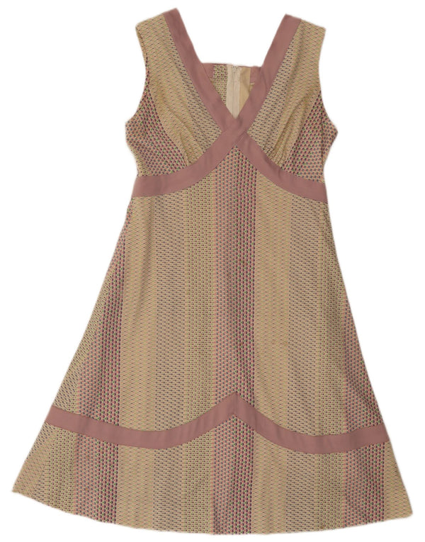 Vintage Womens Sleeveless A-Line Dress UK 12 Medium Off White Geometric