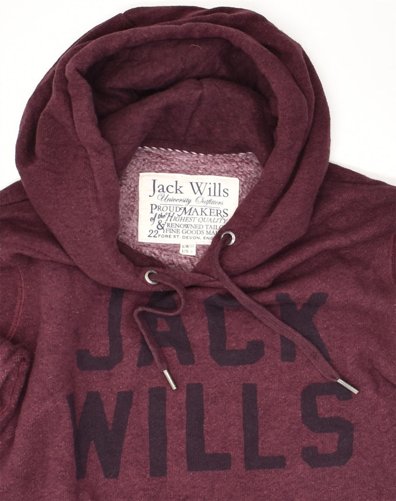 JACK WILLS Womens Graphic Hoodie Jumper UK 10 Small  Burgundy Cotton | Vintage Jack Wills | Thrift | Second-Hand Jack Wills | Used Clothing | Messina Hembry 