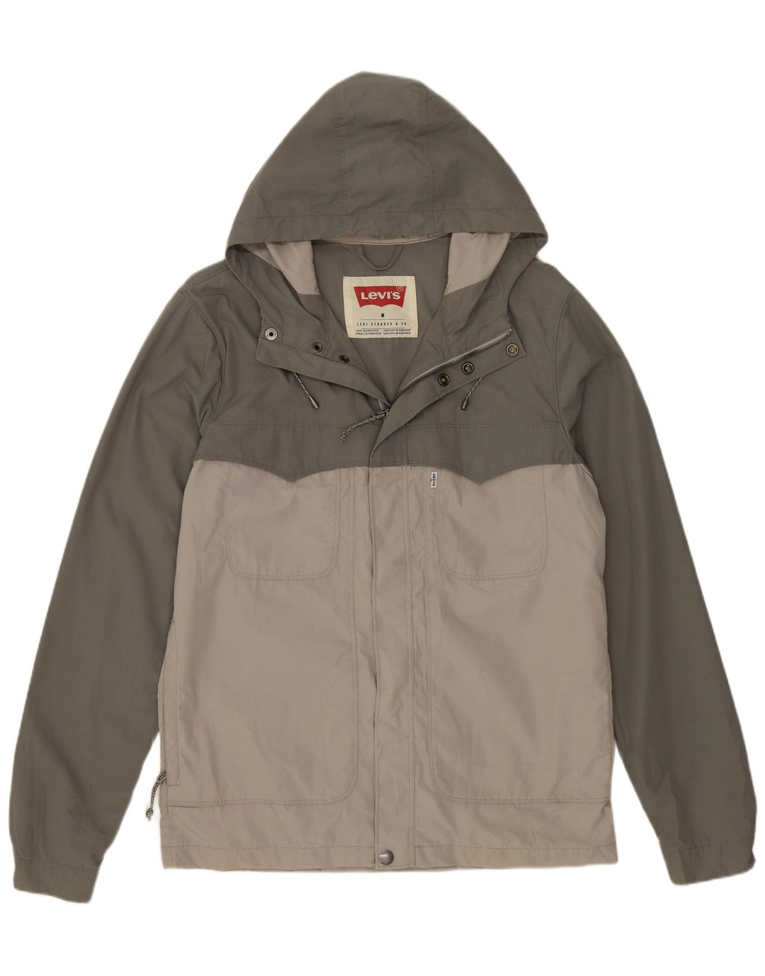 Levi's Mens Hooded Rain Jacket UK 38 Medium Green Colourblock Polyester