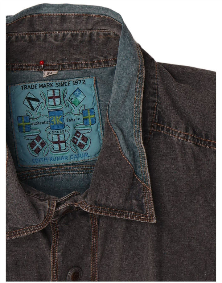 Vintage Mens Denim Shirt XL Grey Colourblock Cotton