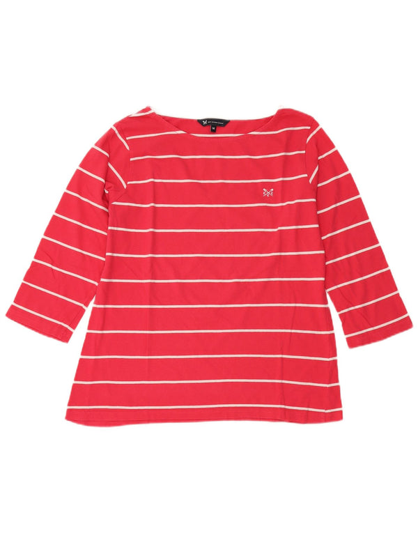 Crew Clothing Womens Top 3/4 Sleeve UK 14 Medium Red Striped Cotton