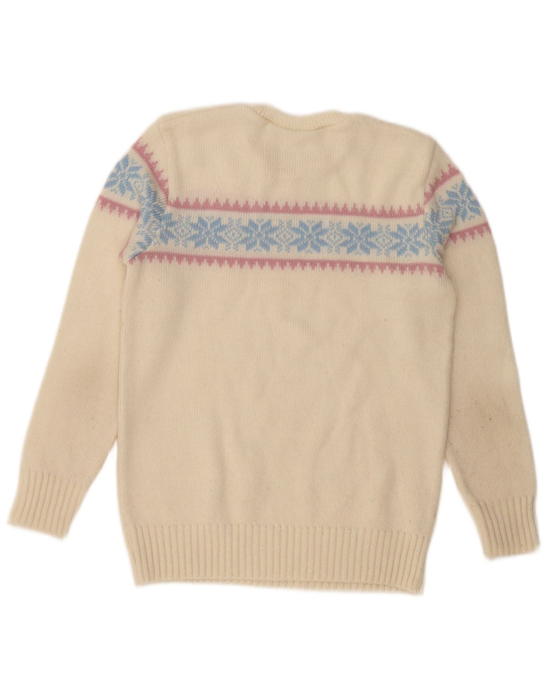 Vintage Womens Crew Neck Jumper Sweater UK 12 Medium Beige Fair Isle