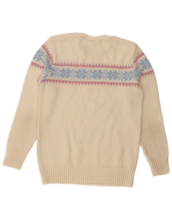 Vintage Womens Crew Neck Jumper Sweater UK 12 Medium Beige Fair Isle