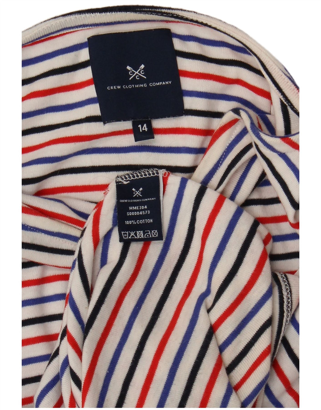 CREW CLOTHING Womens T-Shirt Top UK 14 Medium Multicoloured Striped Cotton