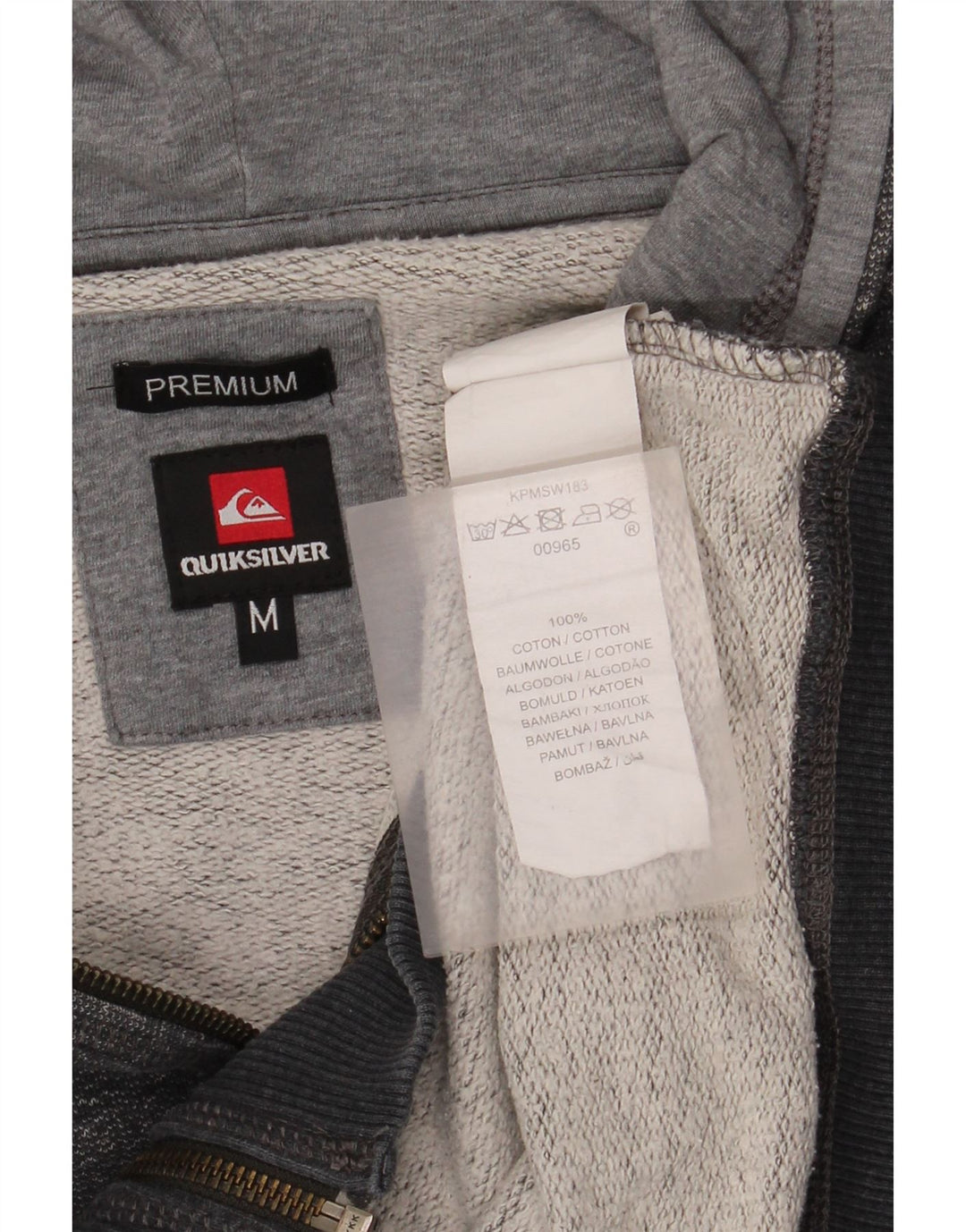 Quiksilver Mens Premium Zip Hoodie Sweater Medium Grey Cotton