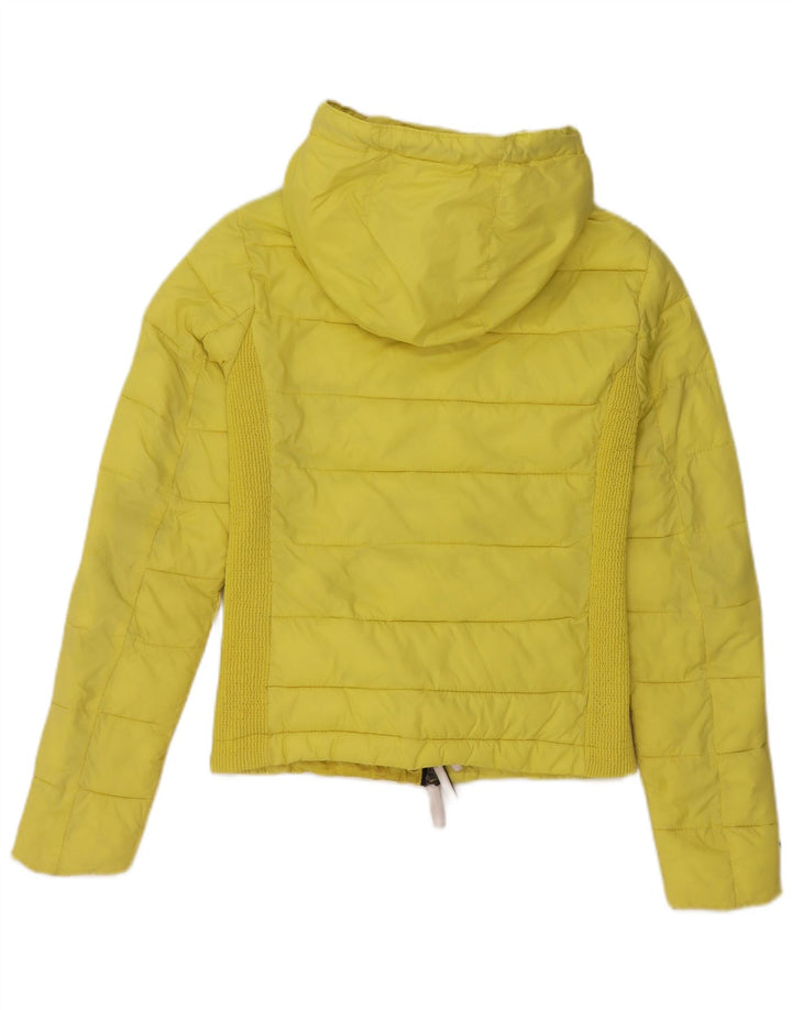 SUPERDRY Womens Hooded Padded Jacket UK 14 Medium Yellow Nylon