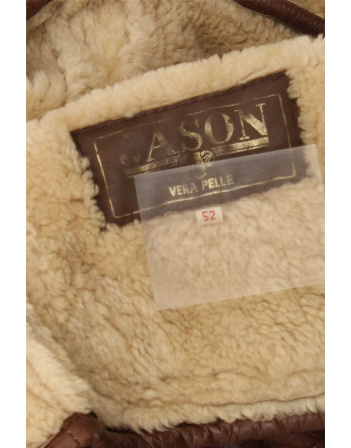 Vintage Mens Shearling Jacket IT 52 XL Brown Leather