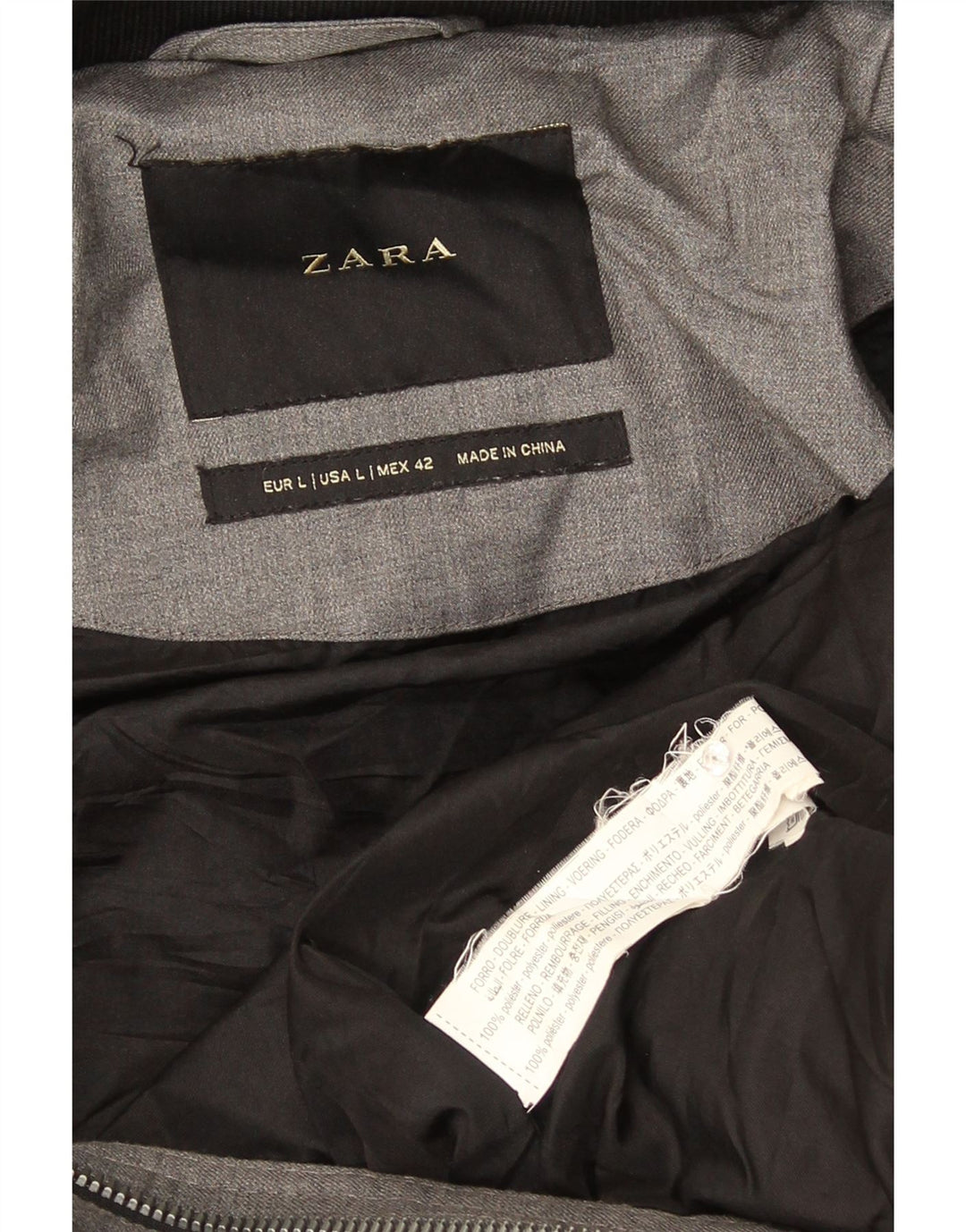 Zara Mens Hooded Padded Coat UK 40 Large Grey Polyester