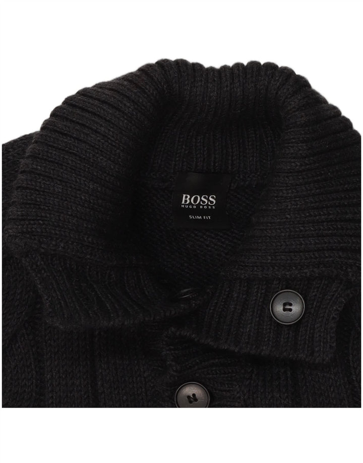 Hugo Boss Mens Slim Fit Button Neck Jumper Sweater XL Grey