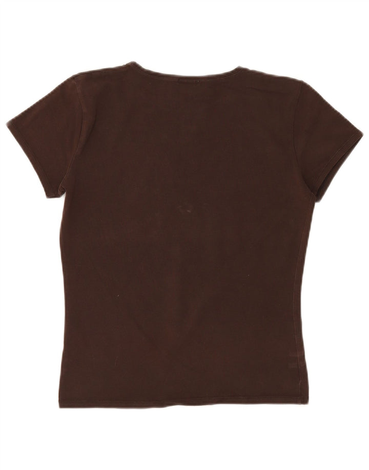 MASSIMO DUTTI Womens T-Shirt Top UK 14 Large Brown Cotton