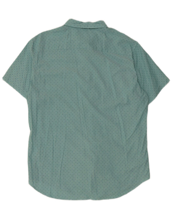 BONOBOS Mens Short Sleeve Slim Fit Shirt Large Blue Polka Dot Cotton