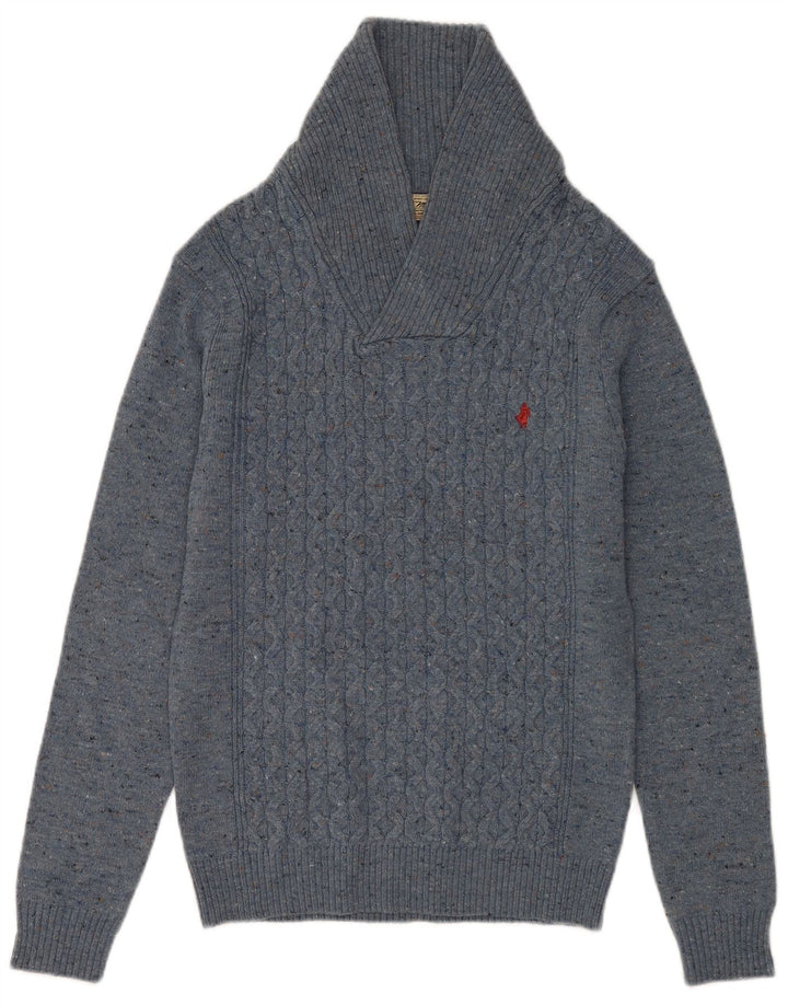 Marlboro Classics Mens Shawl Neck Jumper Sweater Small Blue Flecked Wool