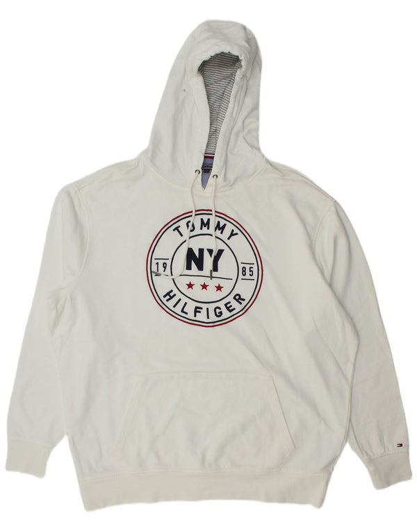 Tommy Hilfiger Mens Tall Graphic Loose Fit Hoodie Jumper 2XL White Cotton
