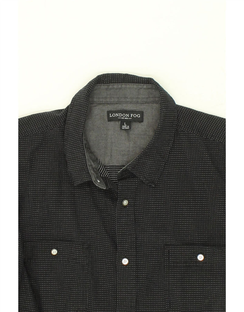 LONDON FOG Mens Shirt Large Black Spotted Cotton | Vintage London Fog | Thrift | Second-Hand London Fog | Used Clothing | Messina Hembry 