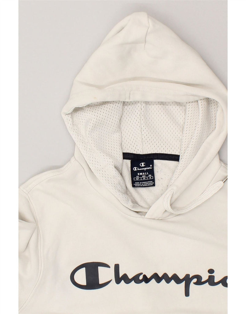 CHAMPION Mens Graphic Hoodie Jumper Small White Vintage Champion and Second-Hand Champion from Messina Hembry 