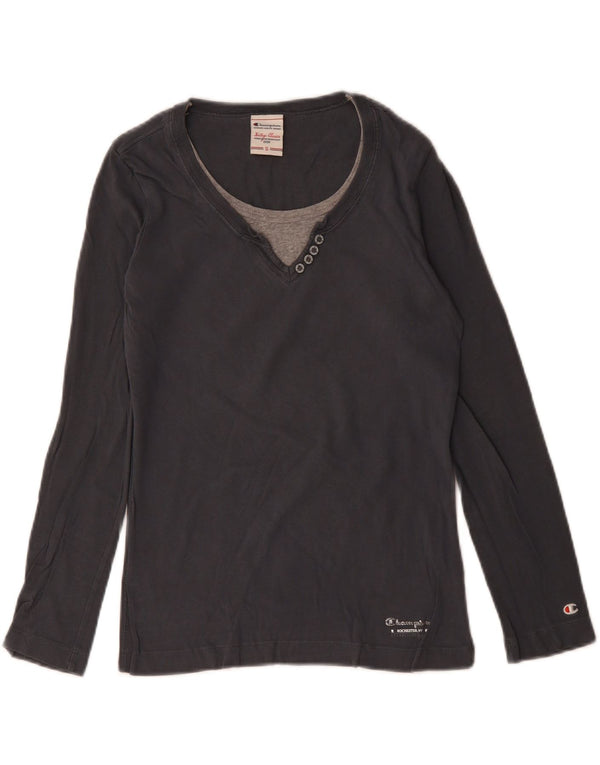CHAMPION Womens Heritage Classics Top Long Sleeve UK 10 Small Grey Cotton