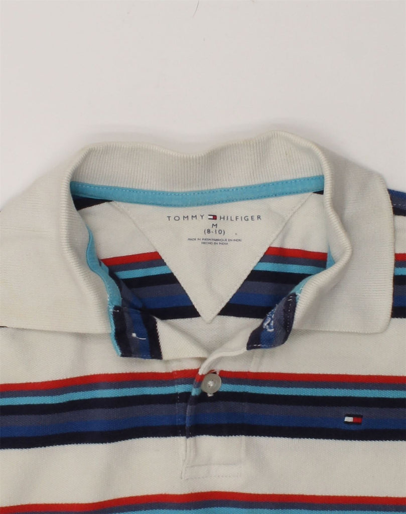 TOMMY HILFIGER Boys Long Sleeve Polo Shirt 8-9 Years Medium Blue Striped | Vintage Tommy Hilfiger | Thrift | Second-Hand Tommy Hilfiger | Used Clothing | Messina Hembry 