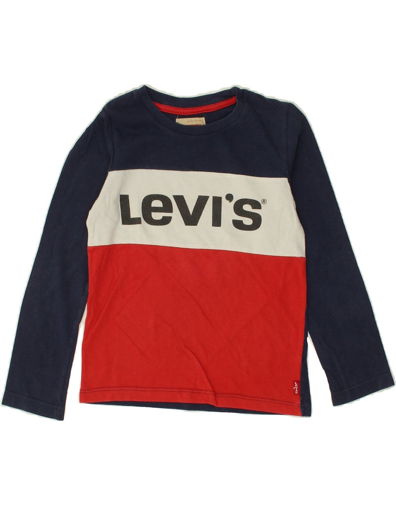 LEVI'S Boys Graphic Top Long Sleeve 9-10 Years Navy Blue Colourblock | Vintage Levi's | Thrift | Second-Hand Levi's | Used Clothing | Messina Hembry 