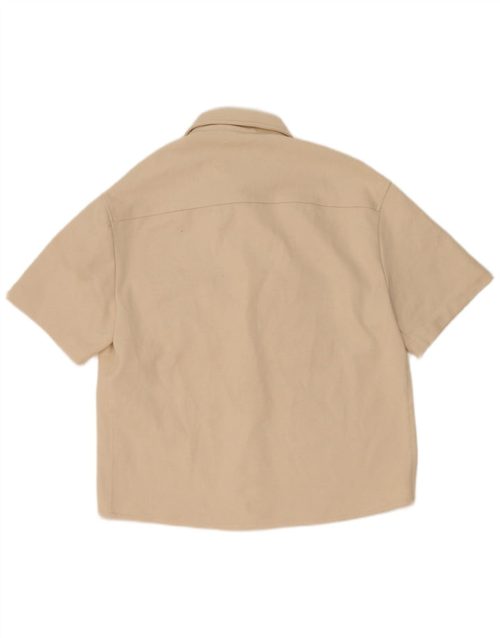 Zara Mens Short Sleeve Shirt Medium Beige Polyester