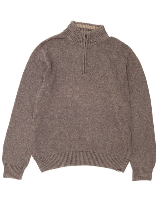 Eddie Bauer Mens Zip Neck Jumper Sweater XL Grey Flecked Cotton