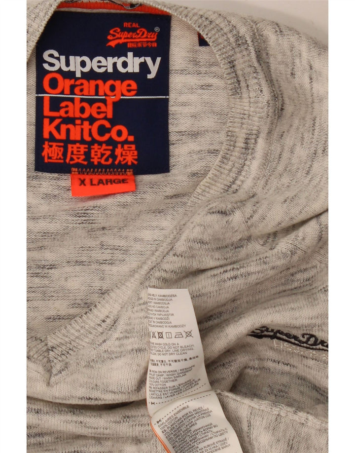 SUPERDRY Womens V-Neck Jumper Sweater UK 18 XL Grey Flecked Cotton