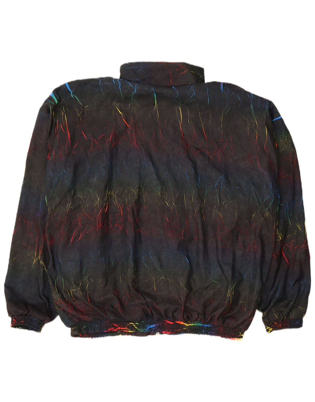 Vintage Mens Tracksuit Top Jacket Large Black Tie Dye Polyester
