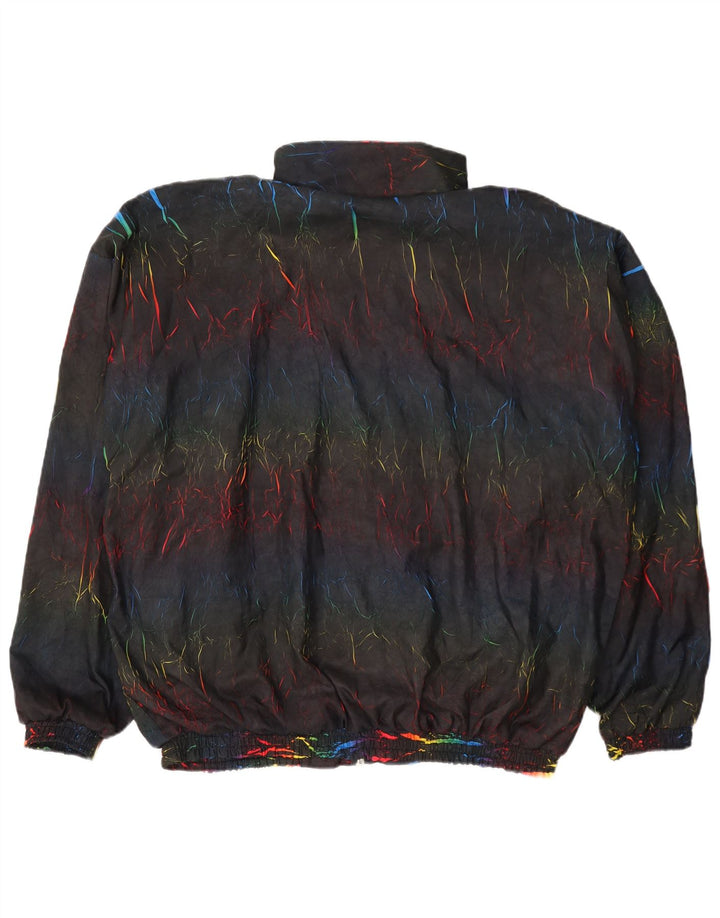 Vintage Mens Tracksuit Top Jacket Large Black Tie Dye Polyester