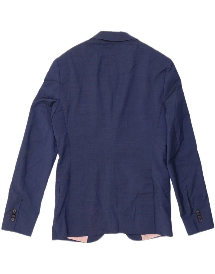 Zara Mens 2 Button Blazer Jacket EU 46 Small Blue Wool