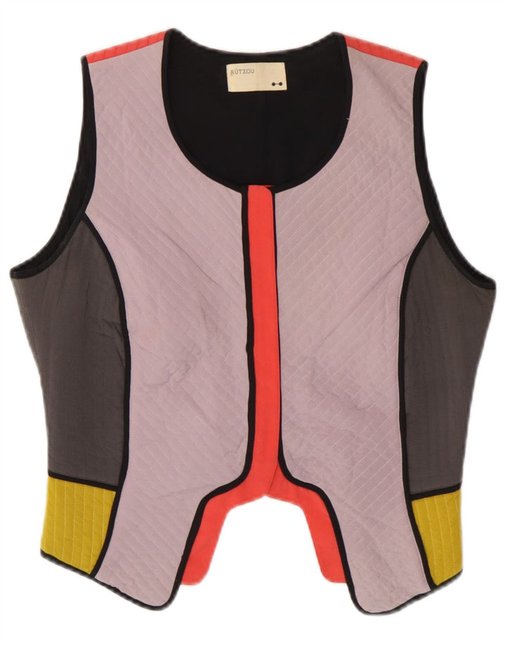 Rutzou Womens Crop Waistcoat EU 40 Medium Multicoloured Colourblock Silk