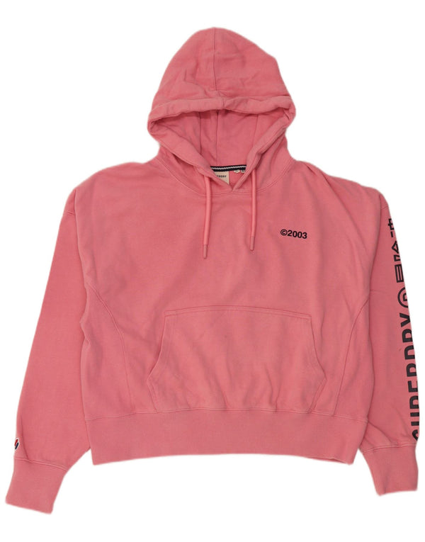SUPERDRY Womens Crop Graphic Oversized Hoodie Jumper UK 16 Large Pink