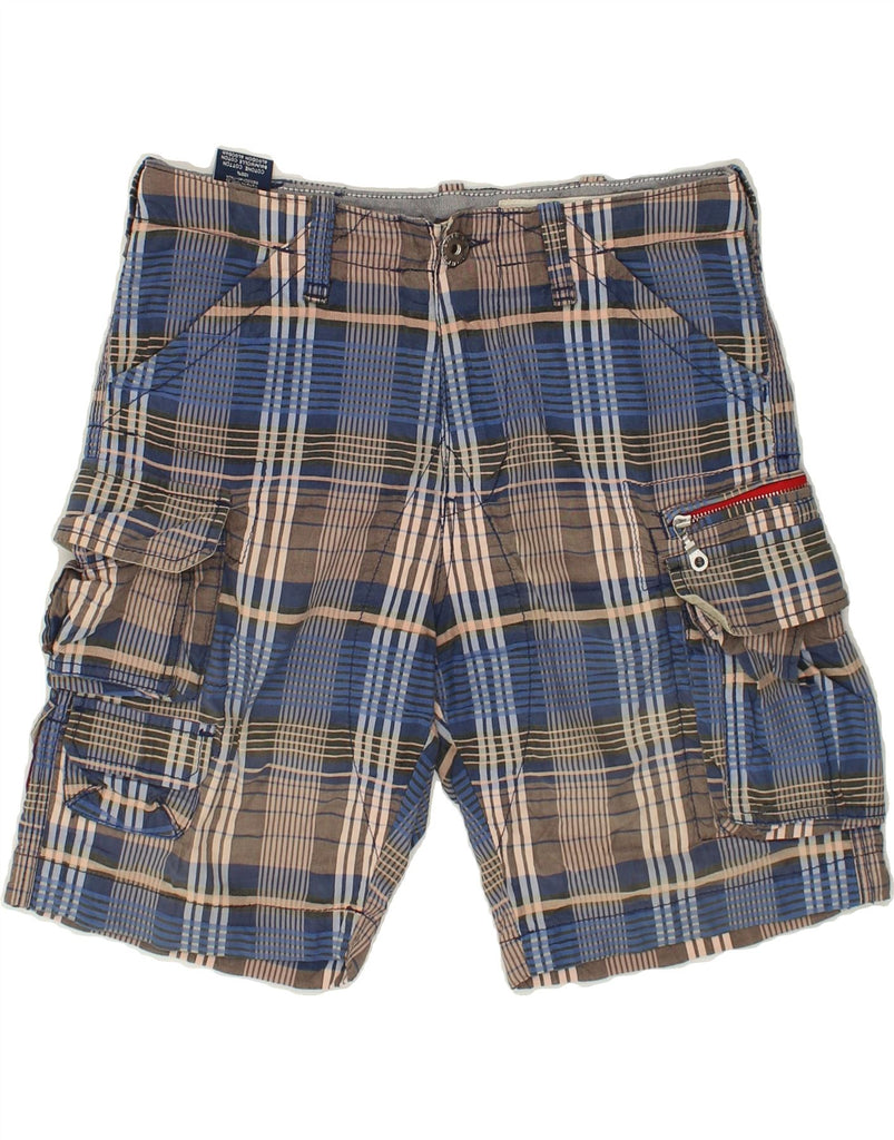 VINTAGE Mens Cargo Shorts W30 Medium  Blue Check Cotton | Vintage Vintage | Thrift | Second-Hand Vintage | Used Clothing | Messina Hembry 