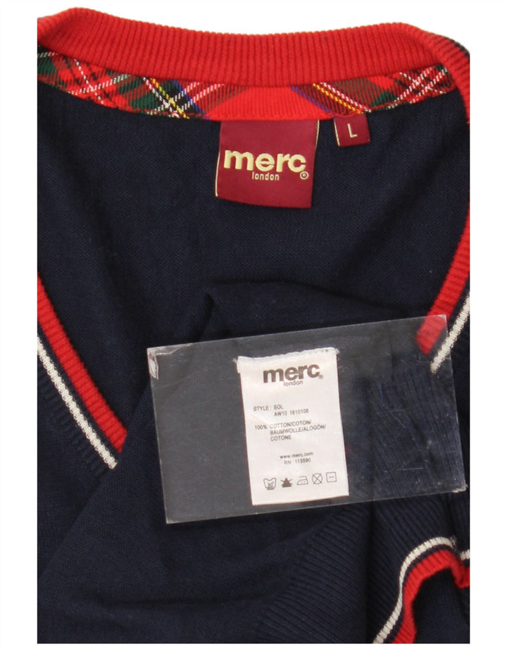 Merc Mens Vest Tank Top Large Navy Blue Striped Cotton