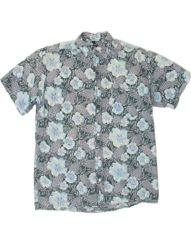 VINTAGE Mens Short Sleeve Shirt Medium Blue Floral Cotton Vintage Vintage and Second-Hand Vintage from Messina Hembry 