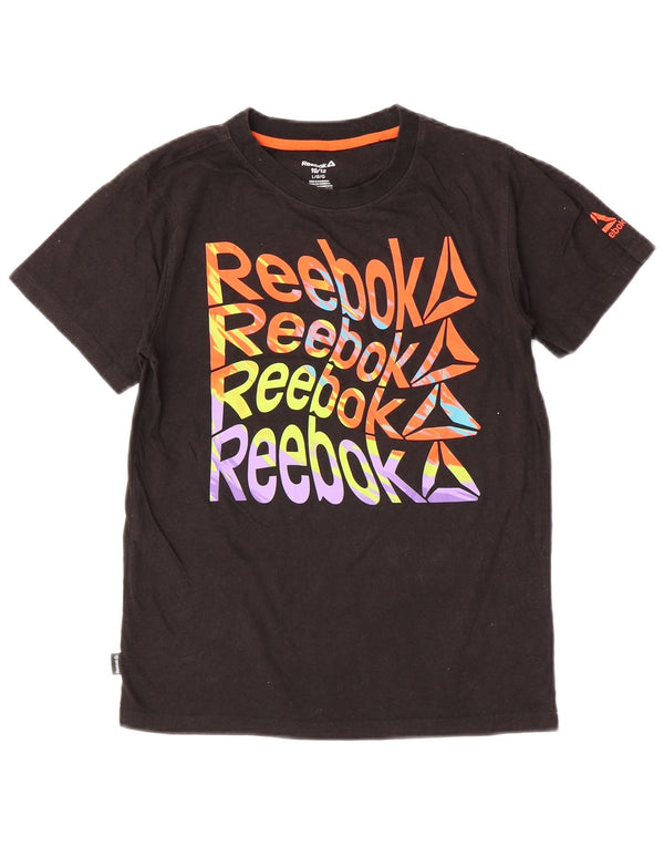 Reebok Boys Graphic T-Shirt Top 10-11 Years Large Black Cotton