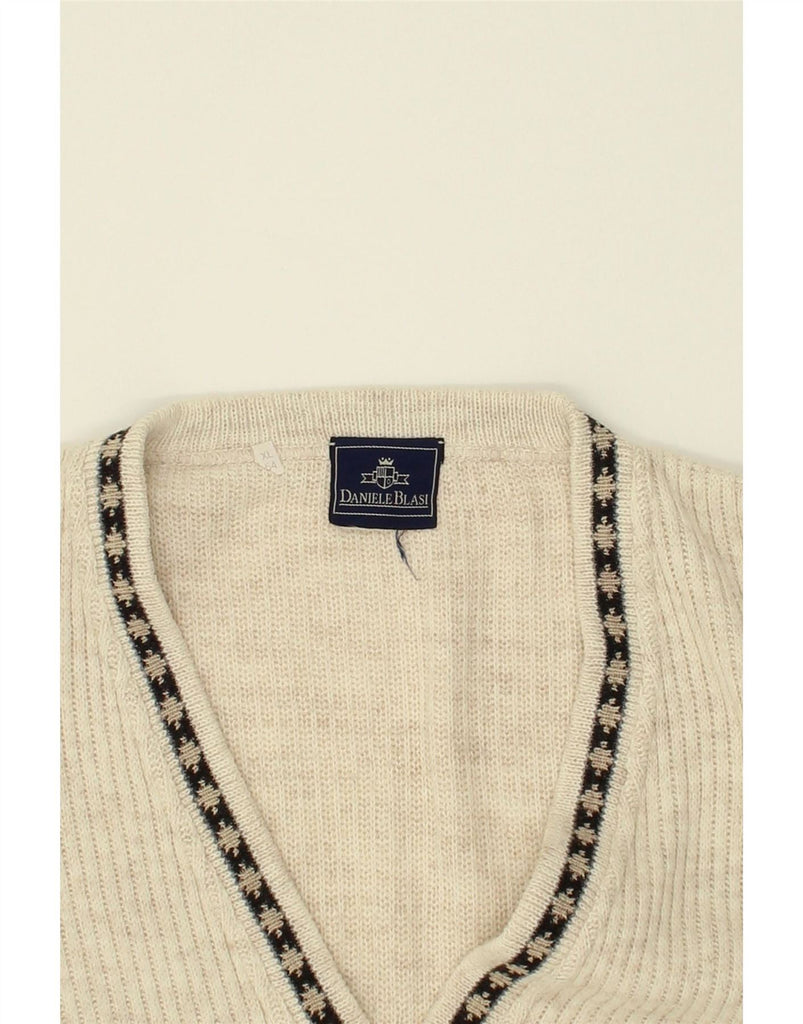 DANIELE BLASI Mens Cardigan Sweater XL Beige Fair Isle Vintage Daniele Blasi and Second-Hand Daniele Blasi from Messina Hembry 