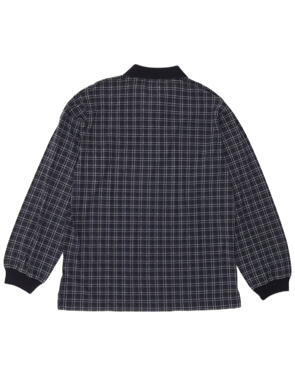 Nautica Mens Long Sleeve Polo Shirt Medium Navy Blue Check Cotton