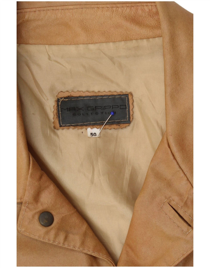 Max Grippo Mens Bomber Leather Jacket EU 50 Large Beige Leather