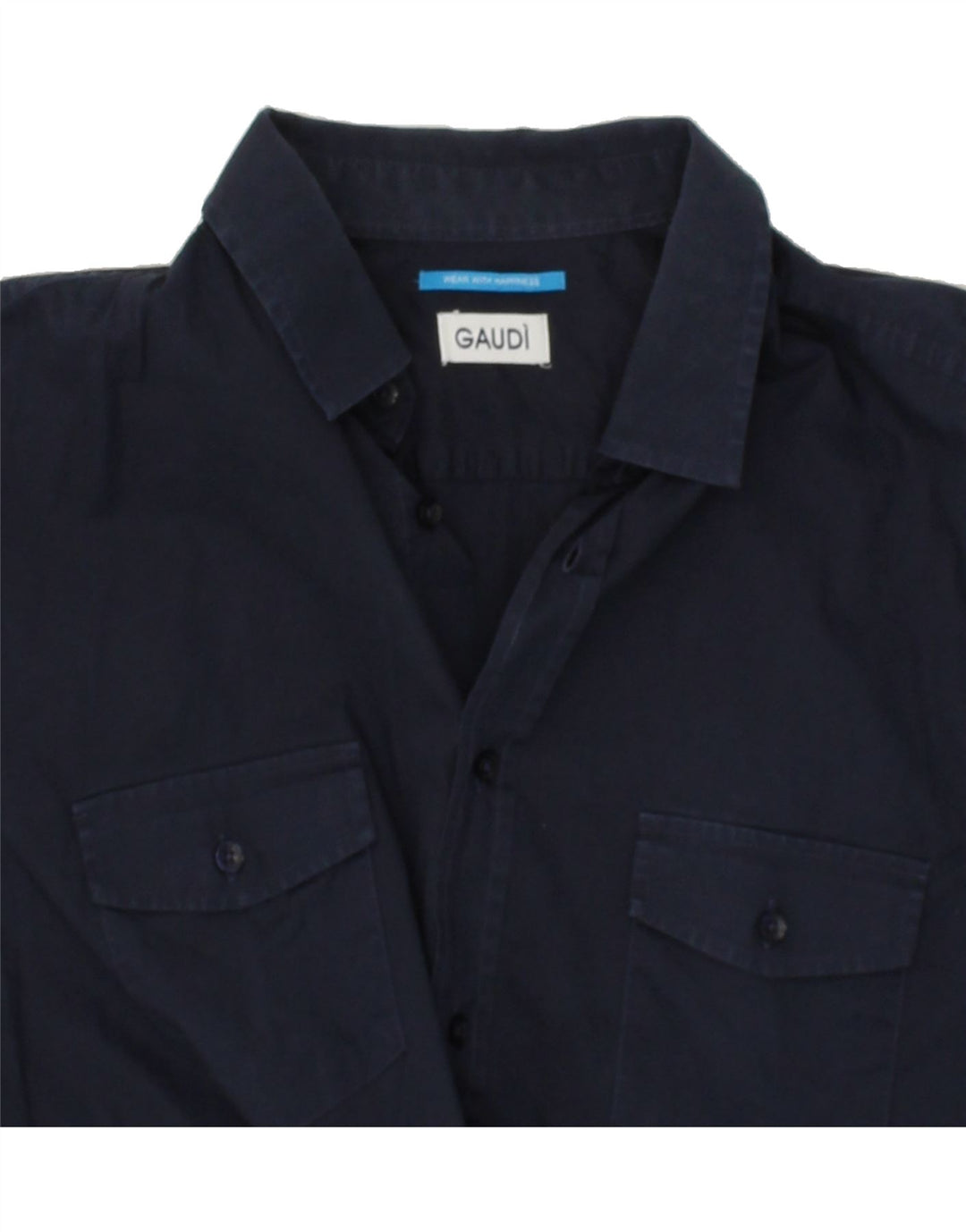 GAUDI Mens Short Sleeve Shirt Large Navy Blue Cotton Vintage Gaudi and Second-Hand Gaudi from Messina Hembry 