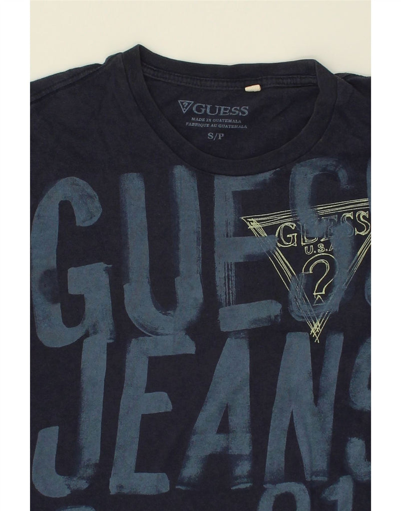 GUESS Womens Graphic T-Shirt Top UK 10 Small Navy Blue Cotton | Vintage Guess | Thrift | Second-Hand Guess | Used Clothing | Messina Hembry 