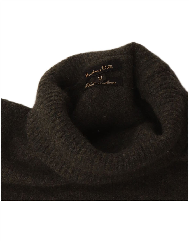 Massimo Dutti Womens Roll Neck Jumper Sweater UK 14 Large Green Wool