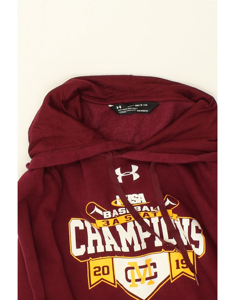 UNDER ARMOUR Mens Cold Gear Graphic Hoodie Jumper Small Burgundy Cotton | Vintage Under Armour | Thrift | Second-Hand Under Armour | Used Clothing | Messina Hembry 